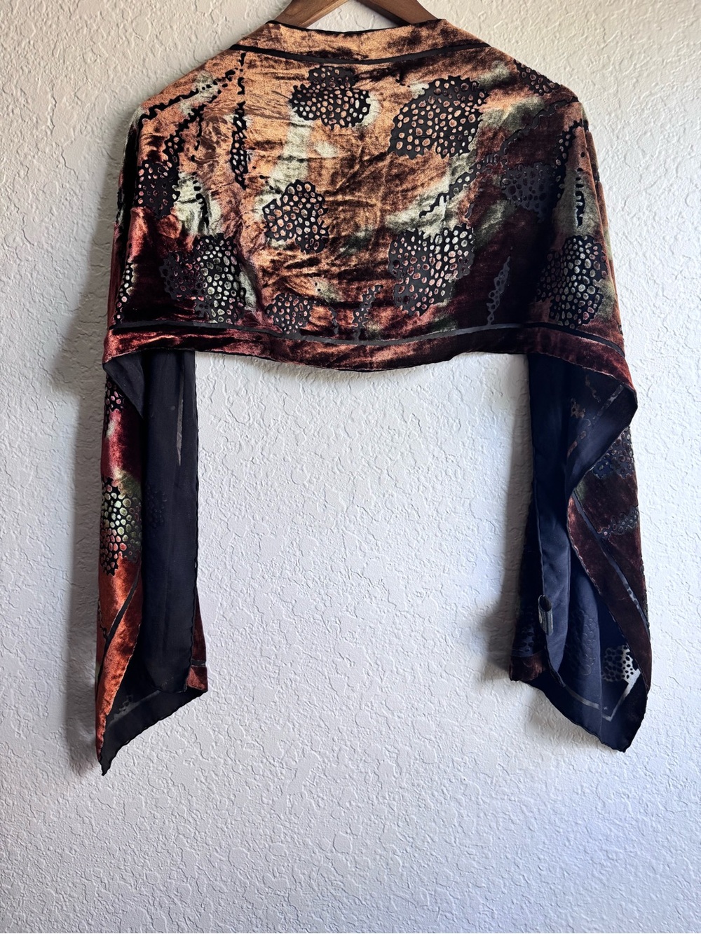 Cocoon House Silk Blend Burnout Velvet Scarf Devoré Leopard Rosette Earth Tones